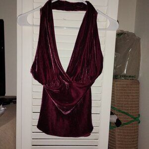 Velvet Halter Dress in Rich Burgundy